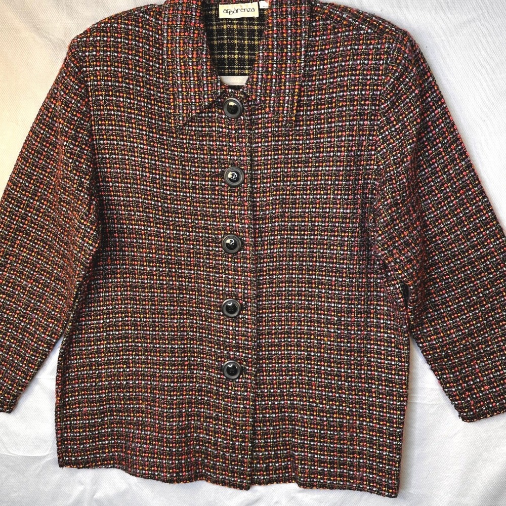 Apparenza Vintage Tweed Plaid Blazer Jacket L Large Multi Color Old Money Career